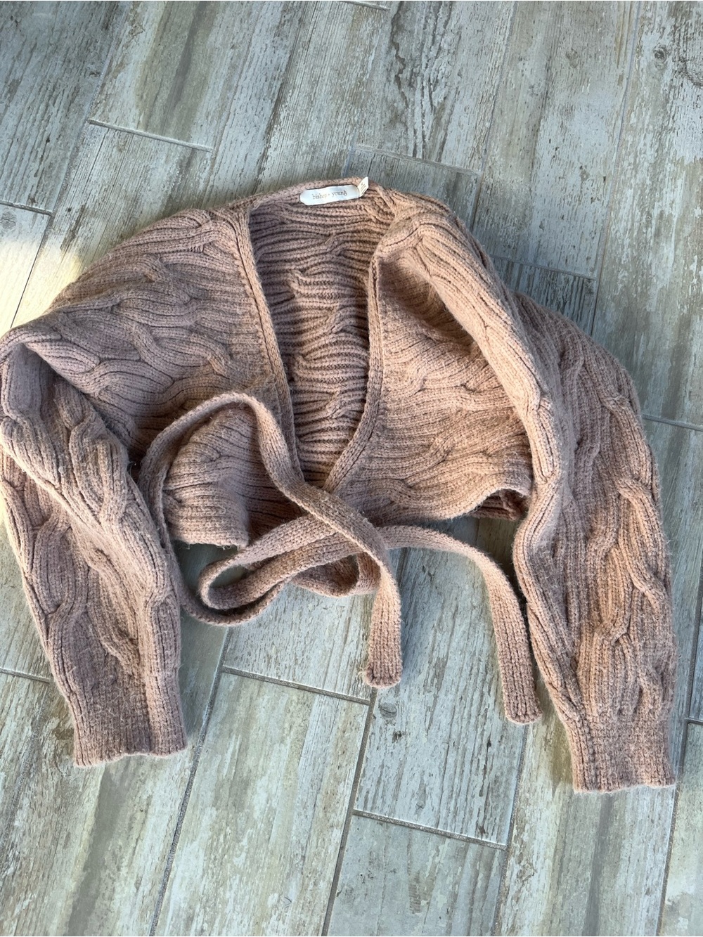 bishop + young Tan Cable-Knit Wrap Sweater